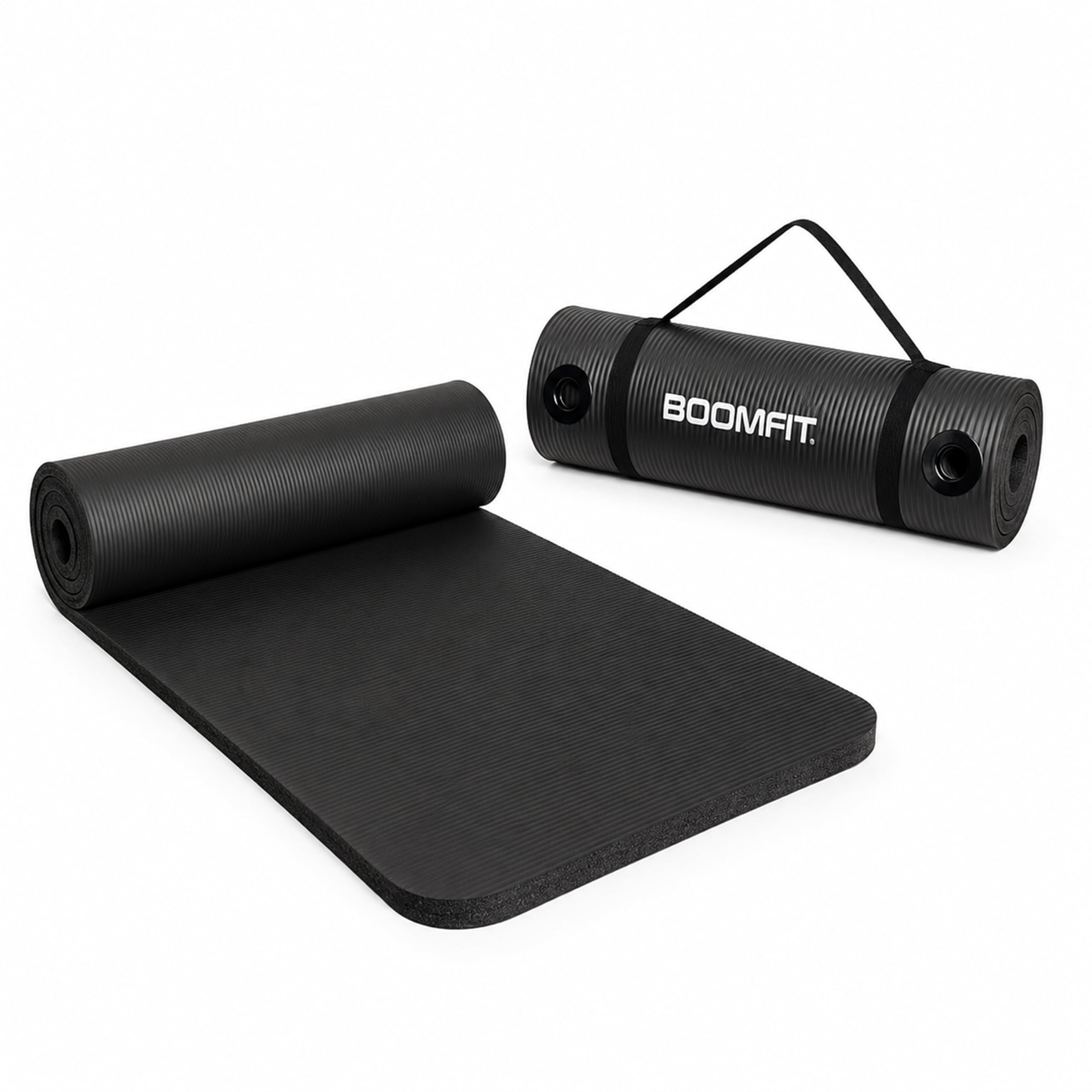 BOOMFIT Yogamatte & Pilatesmatte NBR rutschfest gepolstert mit Tragegurt