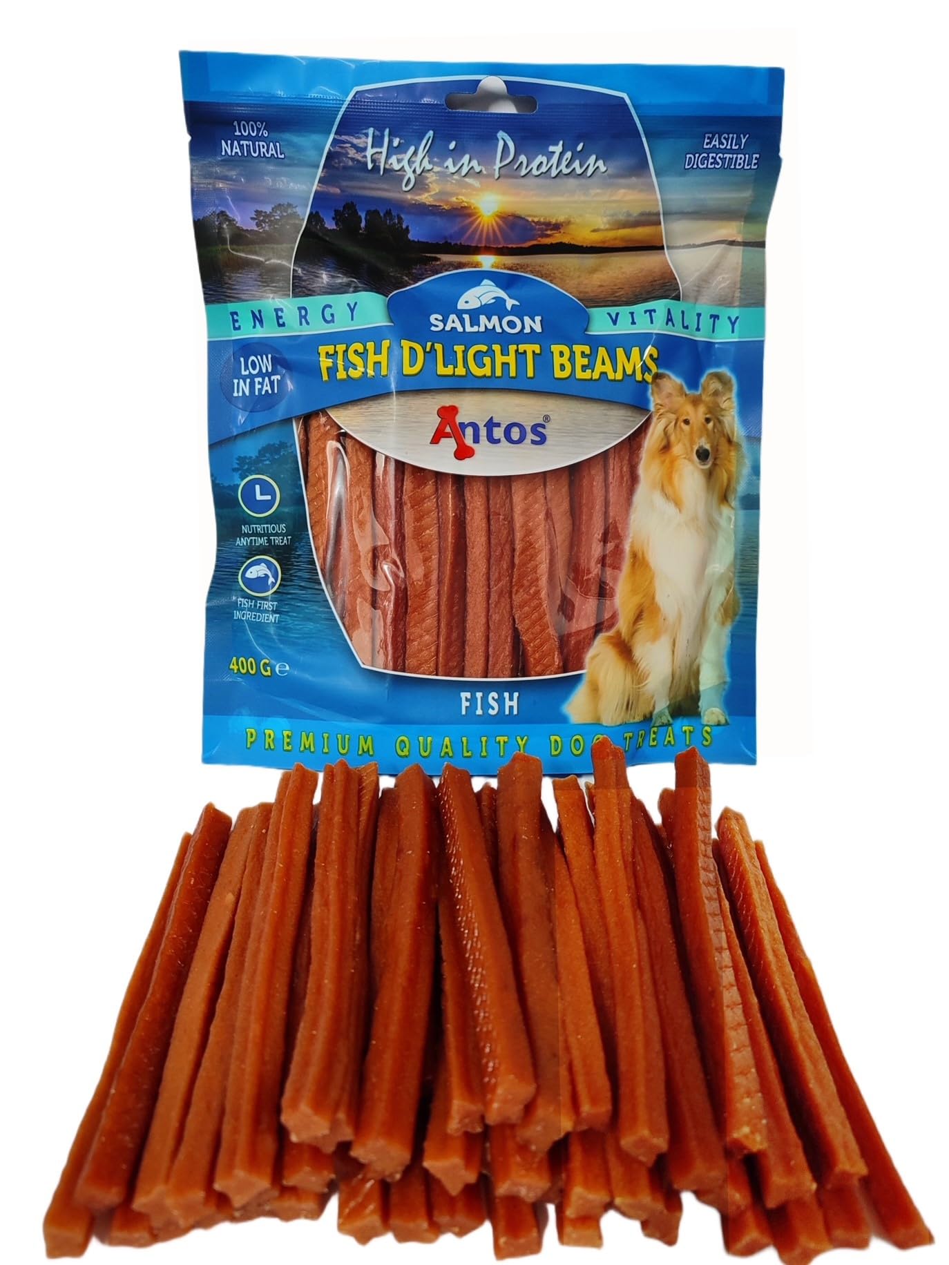 ARESFUSION Snacks para Perros, Salmon, 400gr, Chuches Naturales para Perro, Palitos Perro Salmon, Premios Mascota Salmon, Deliciosos, Denta Fun Salmon, 47pcs