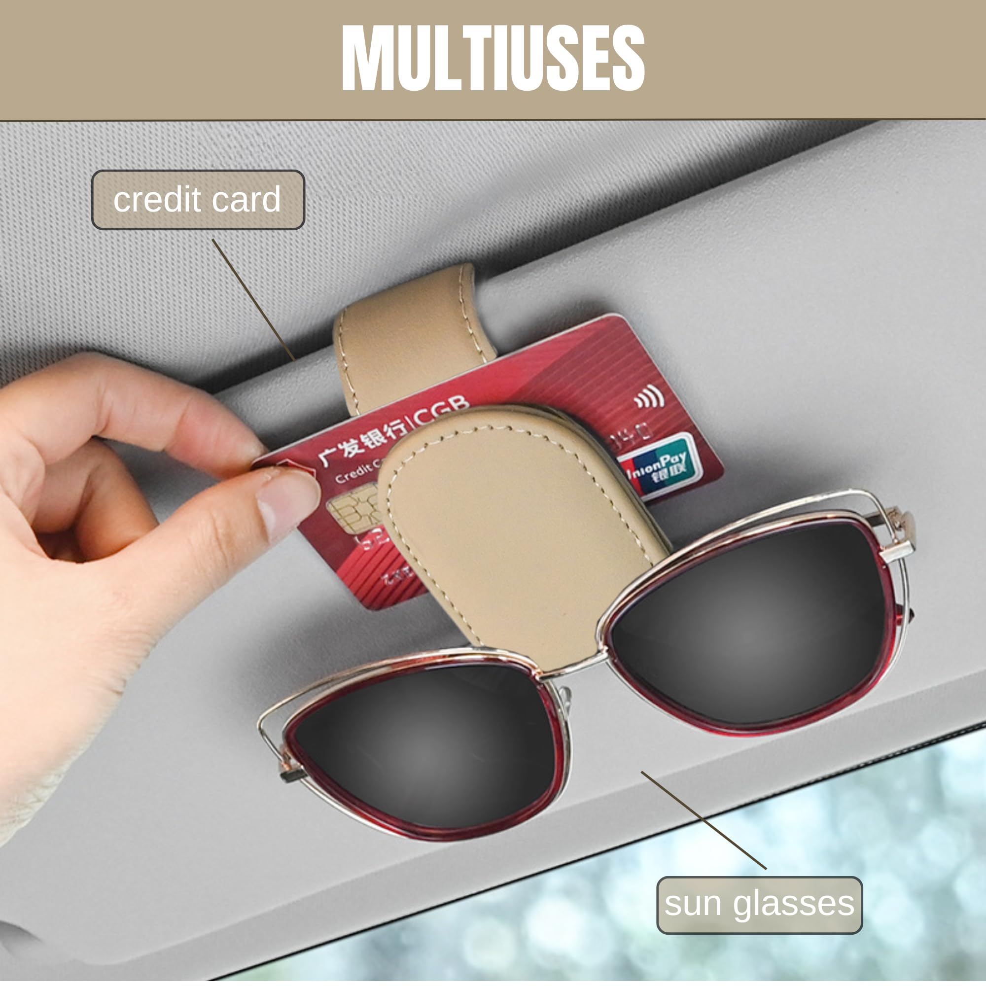 2x Porte-Lunettes Voiture Universel – Clip Visère Beige, Support Lunettes + Cartes, Pratique Et Discret Pour Conduite Sûre