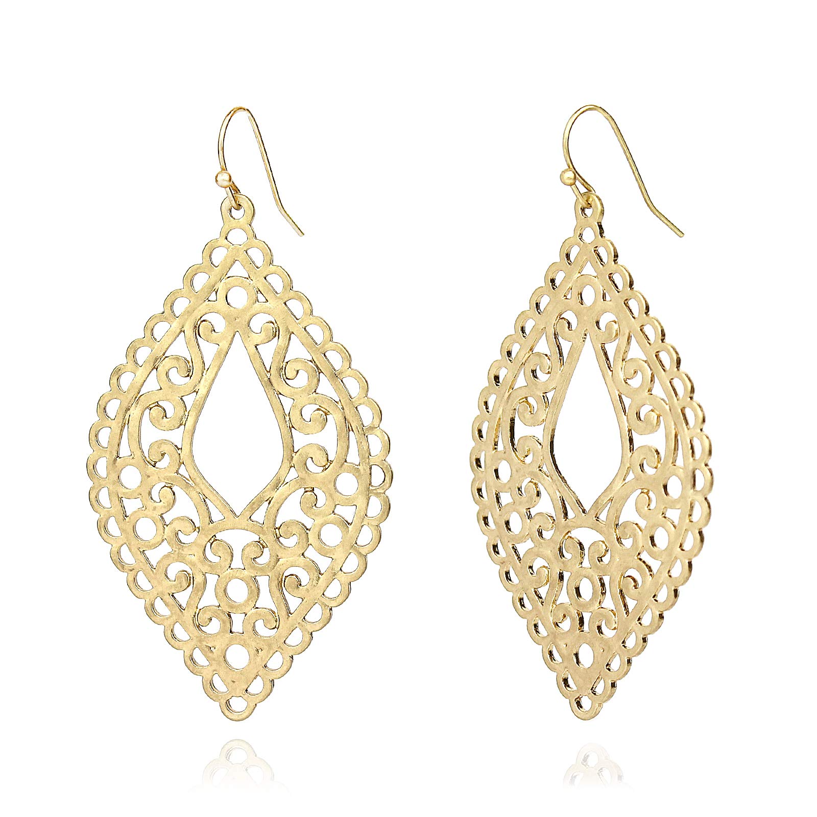 POMINABoho Victorian Moroccan Style Floral Filigree Gold Dangling Drop Earrings Geometric Teardrop Fashion Statement Antique Gold Earrings for Women