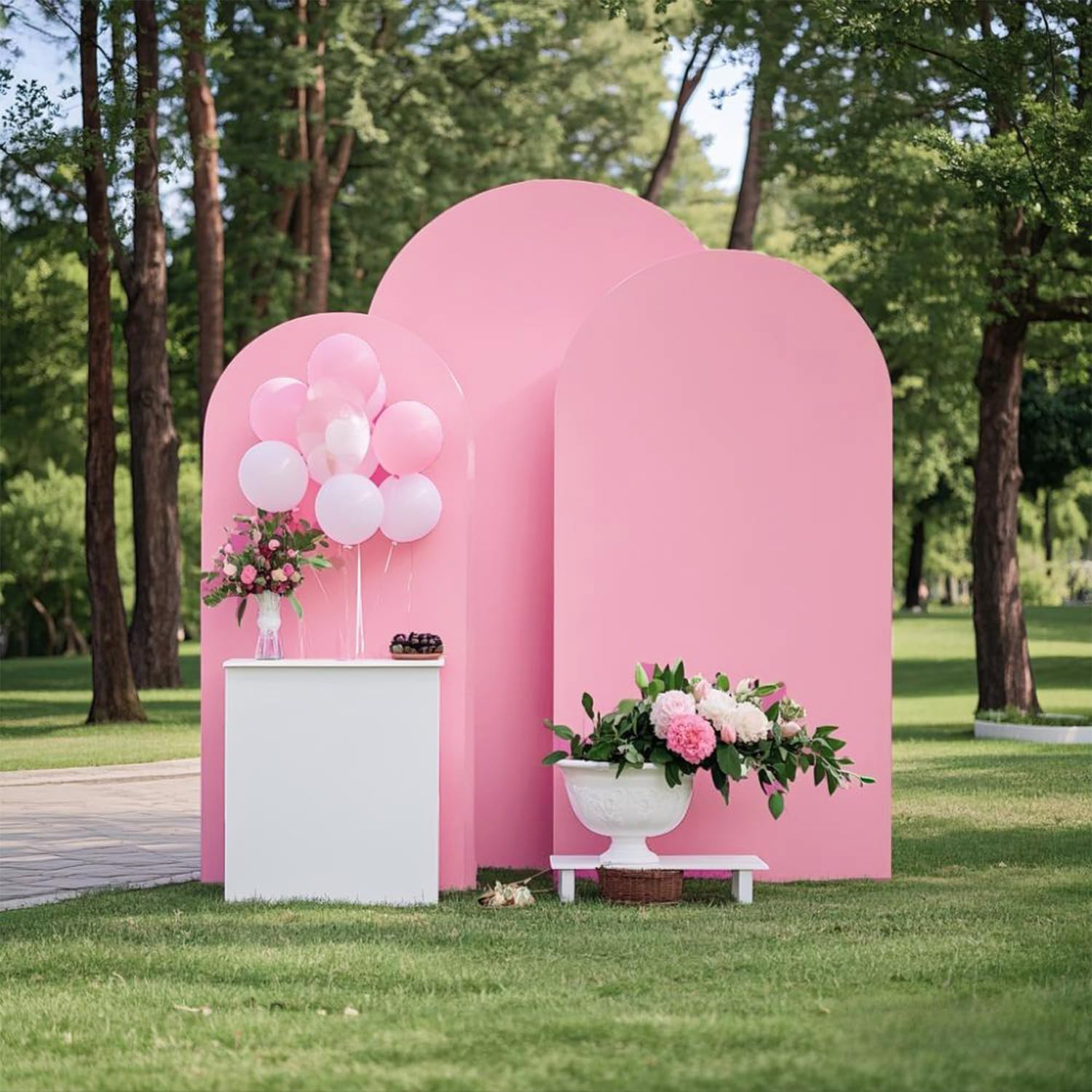 Pack of 3 Arch Backdrop Cover Pink Spandex Arch Cover Fitted Wedding Arched Cover for Bridal Shower Birthday Party Gender Reveal Backdrop Decor (6/6.6/7.2ft)