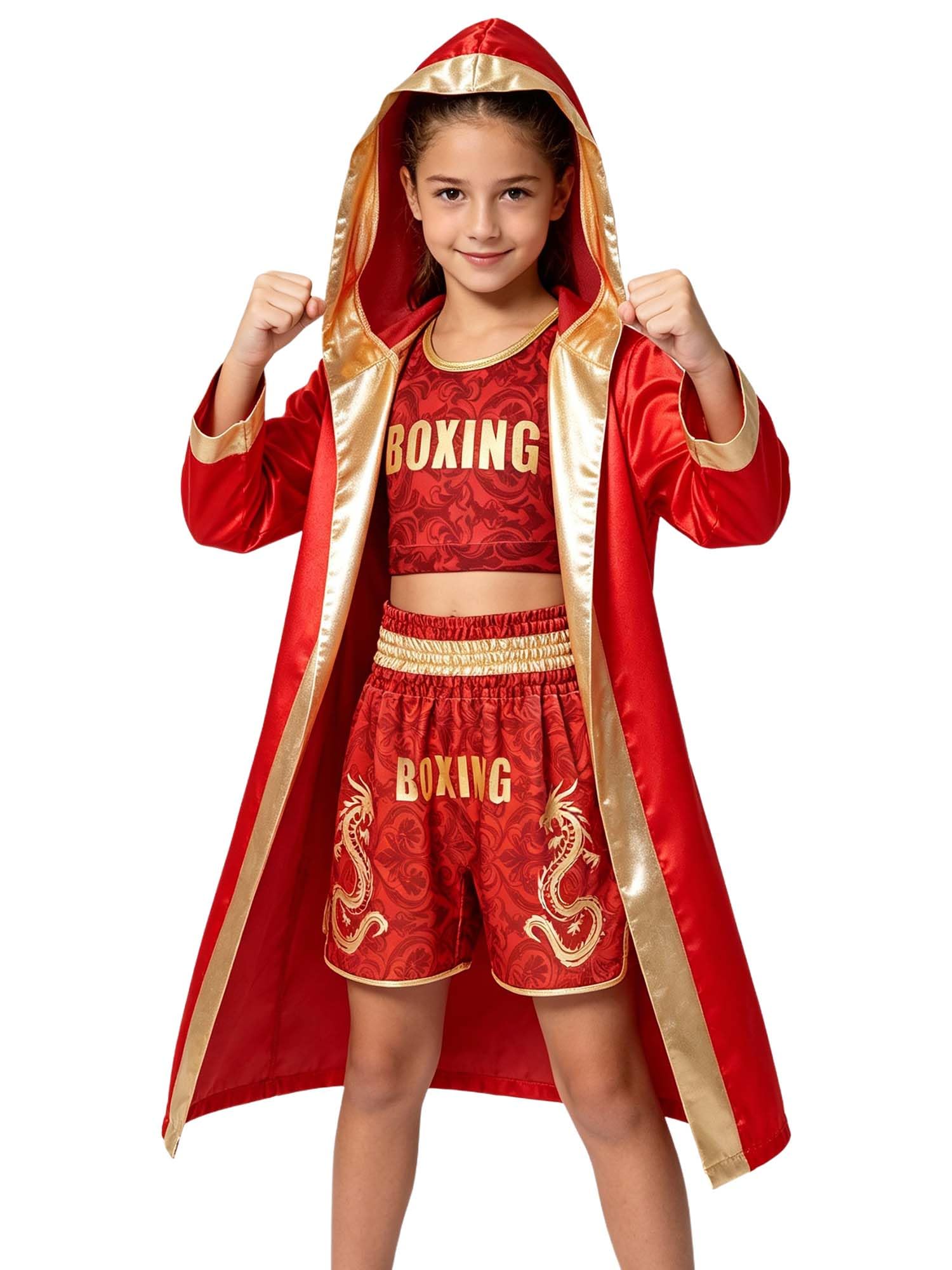 Linjinx Bambini Maglietta Boxe Bambino Costume Pugile Abbigliamento Set Mma Rosso 9-10 anni