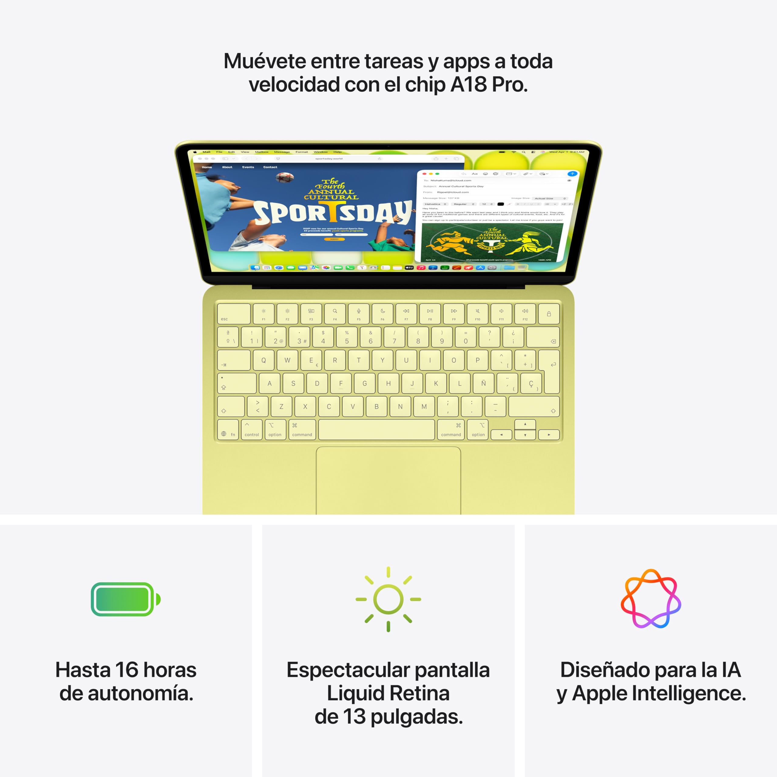 Apple MacBook Neo de 13 Pulgadas con Chip A18 Pro: diseñado para Apple Intelligence, Pantalla Liquid Retina, 256 GB de Almacenamiento SSD, cámara FaceTime HD a 1080p, Teclado español; Rosa Nube — view 5