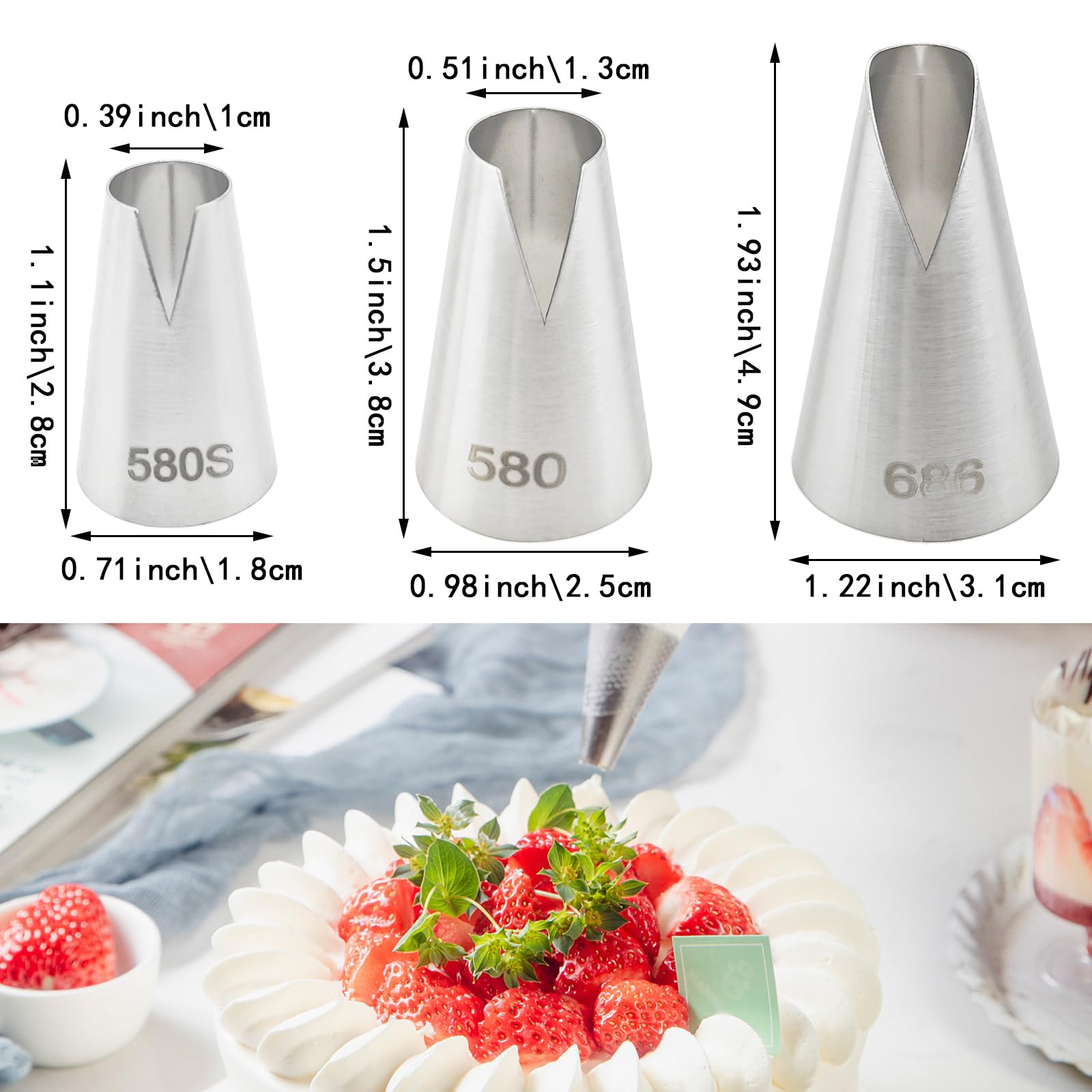 6 PACK Russian Piping Tips Set, V-shaped Wave Nozzles Piping Kit, Large Piping Tips Cupcake Tips for DIY Cream Rose Flower Piping, Cupcake Pastry & Cake Decorating