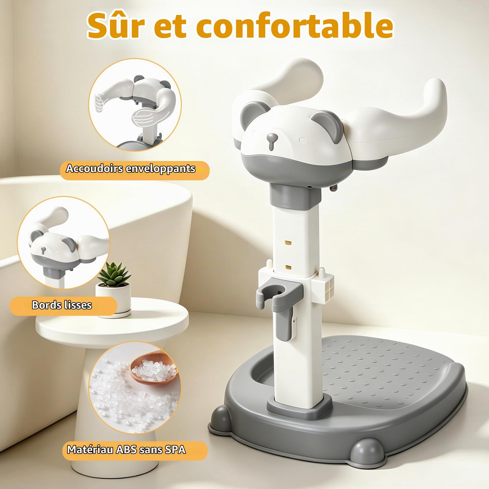 Baignoire bébé avec support de douche Support anti-pincement, tour de douche réglable pour aider bébé à se tenir debout, idéal comme douche bebe debout et cadeau prénatal