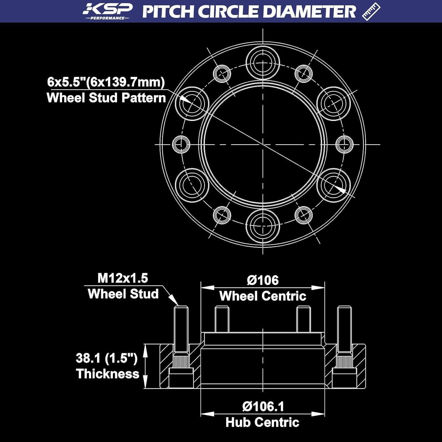 KSP 6X5.5 Wheel Spacers Fit for Tacoma 4runner, 1.5 inches Forged Hub Centric Adapters Kits with Extended Open Lug Nuts fit 6 Lug Wheels Without Locking hub, Package of 4 (6061 T6 Aluminum Black) - Image 2