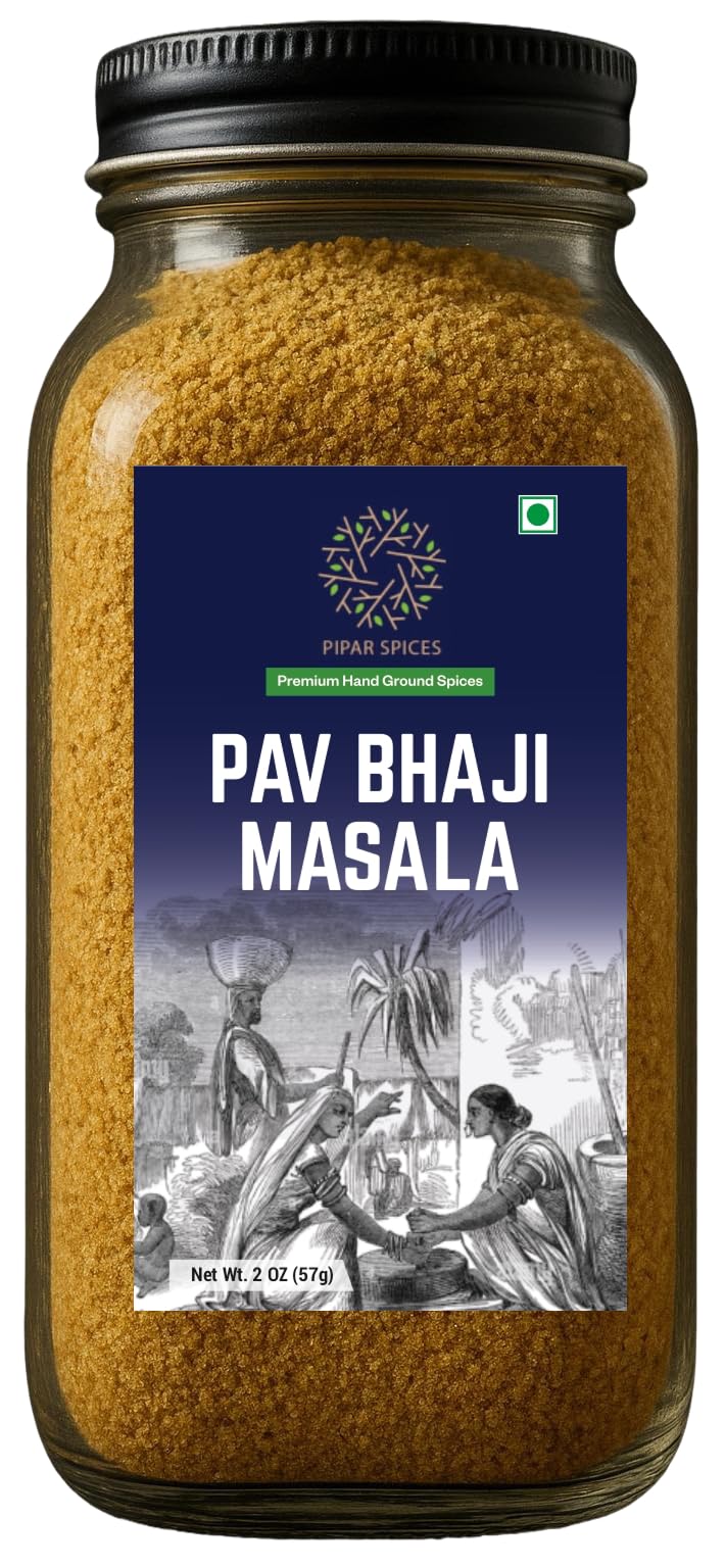 Pipar Spices Pav Bhaji Masala, 2 oz (57g) Glass Bottle | Hand-Stone Grounded Spices