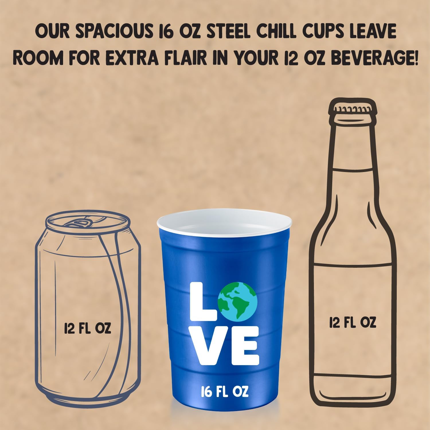 16 oz. Party Cup Earth Day 'Love' Planet Recycle Design for Cold Drinks, Durable, Disposable, Recyclable, Made in USA, Blue 12 Count - Image 4