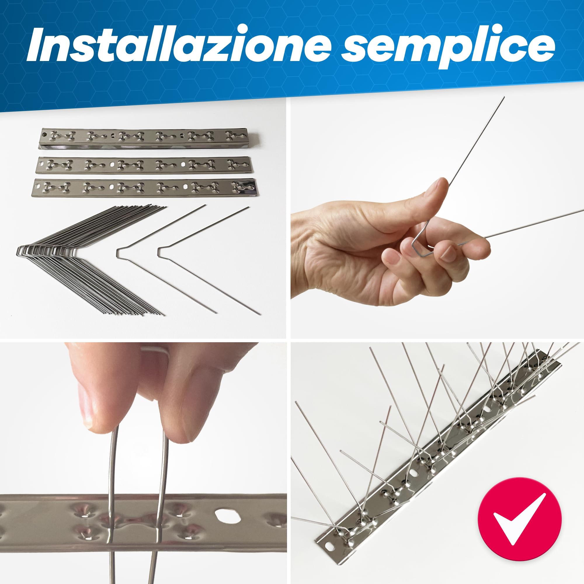 GEROBUG Dissuasori per Piccioni in Acciaio Inox 10m - Spuntoni Anti Piccioni per Balcone, Tetto e Grondaia - Protezione Efficace contro Piccioni e Uccelli