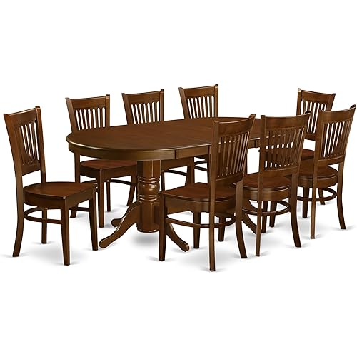 East West Furniture VANC9-ESP-W 9 Piece Modern Dining Table Set Includes an Oval Wooden Table with Butterfly Leaf and 8 Dining Chairs, 40x76 Inch, Espresso