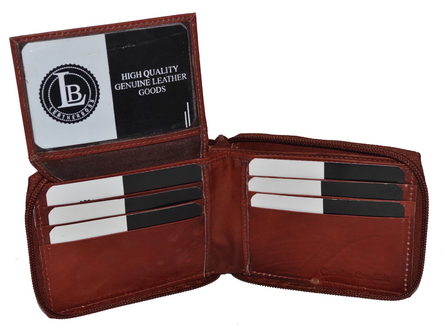 Leatherboss Men's Genuine Leather Zipper Organizer Wallet - Bifold Card Holder With Zip-Around