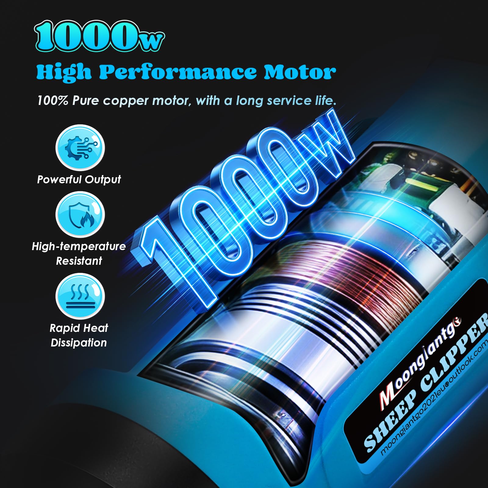Moongiantgo Esquiladora Eléctrica para Ovejas 1000W 2400 RPM, Máquina de Esquilar Profesional con 6 Velocidades Ajustables, Cortapelos para Cabra, Alpaca, Maletín/Aceite/Destornillador (Azul)
