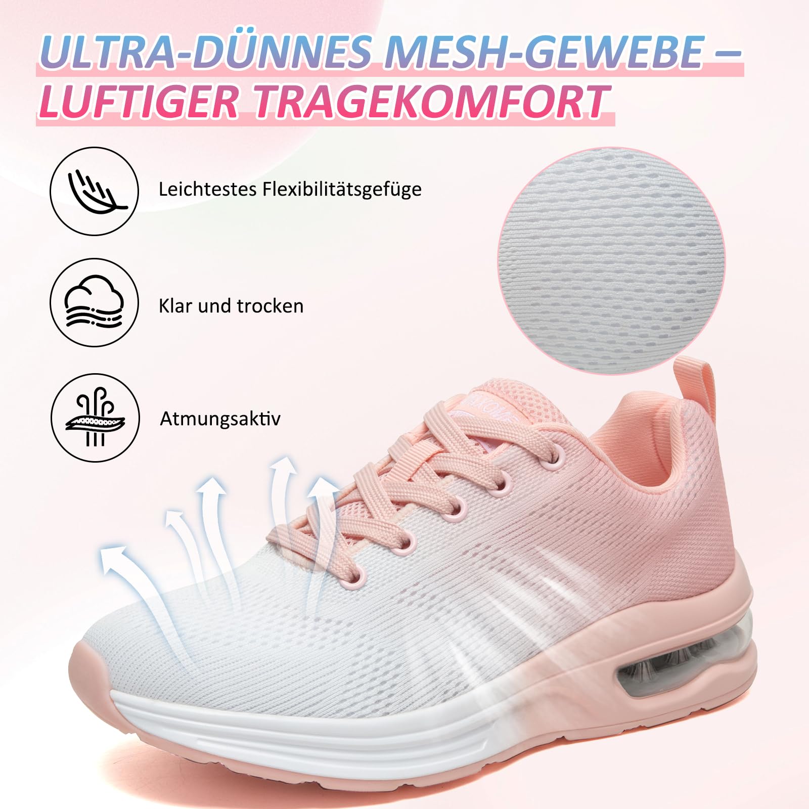 Baskets Femme Chaussures De Course avec Coussin D’Air Amortissantes Sport Sneakers Légères Respirantes Antidérapantes pour Running Marche Fitness Et Quotidien