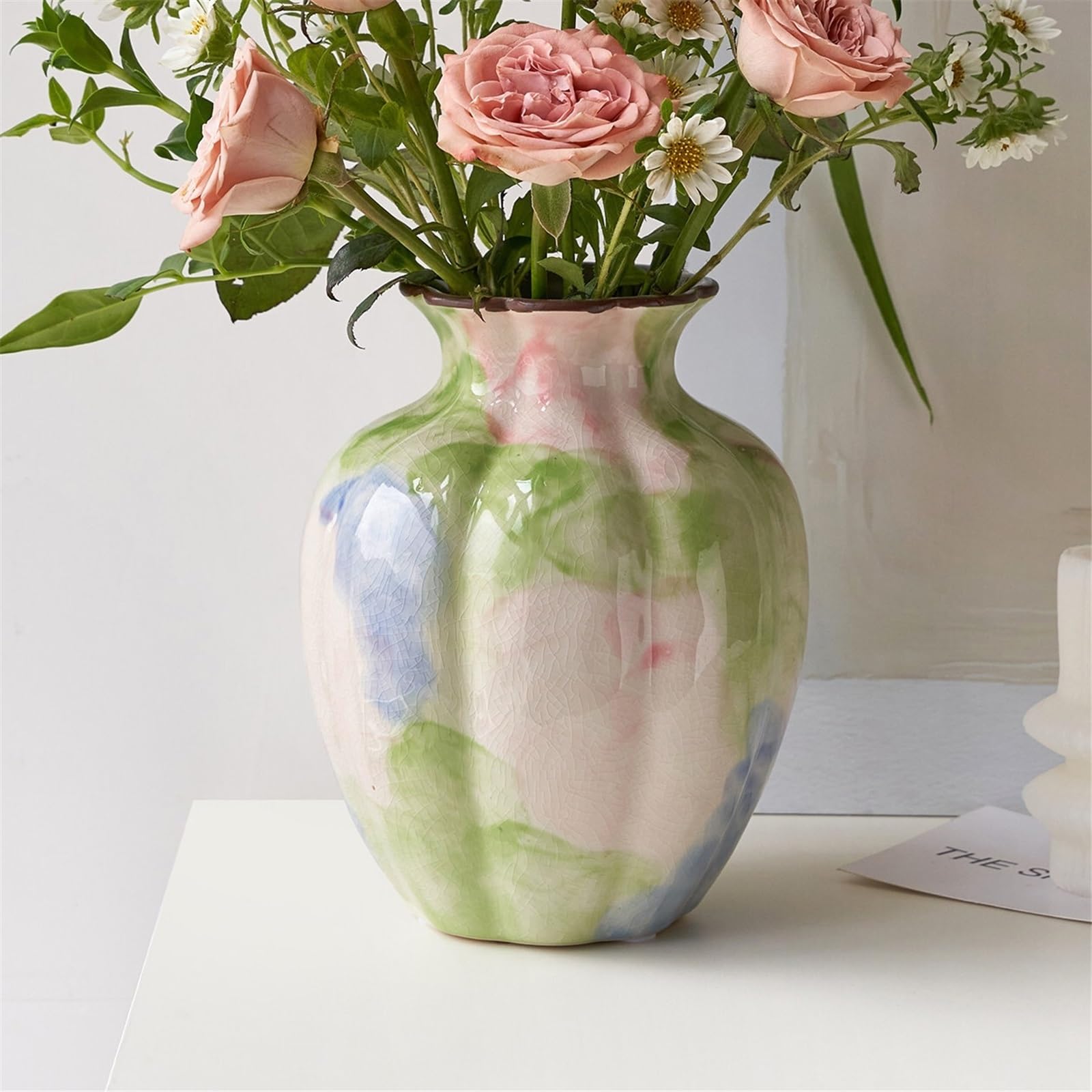 Vaso di fiori Vaso in ceramica artistica con composizione floreale sfumata colorata(Piccolo)