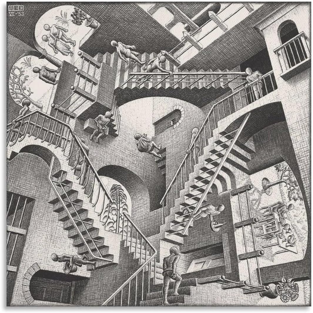 Rikin Liuff Relativity by M.C. Escher Poster and Prints Abstract Wall Art M.C. Escher Canvas Painting for Office Home Wall Picture Decor 50x50cmx1 Unframed