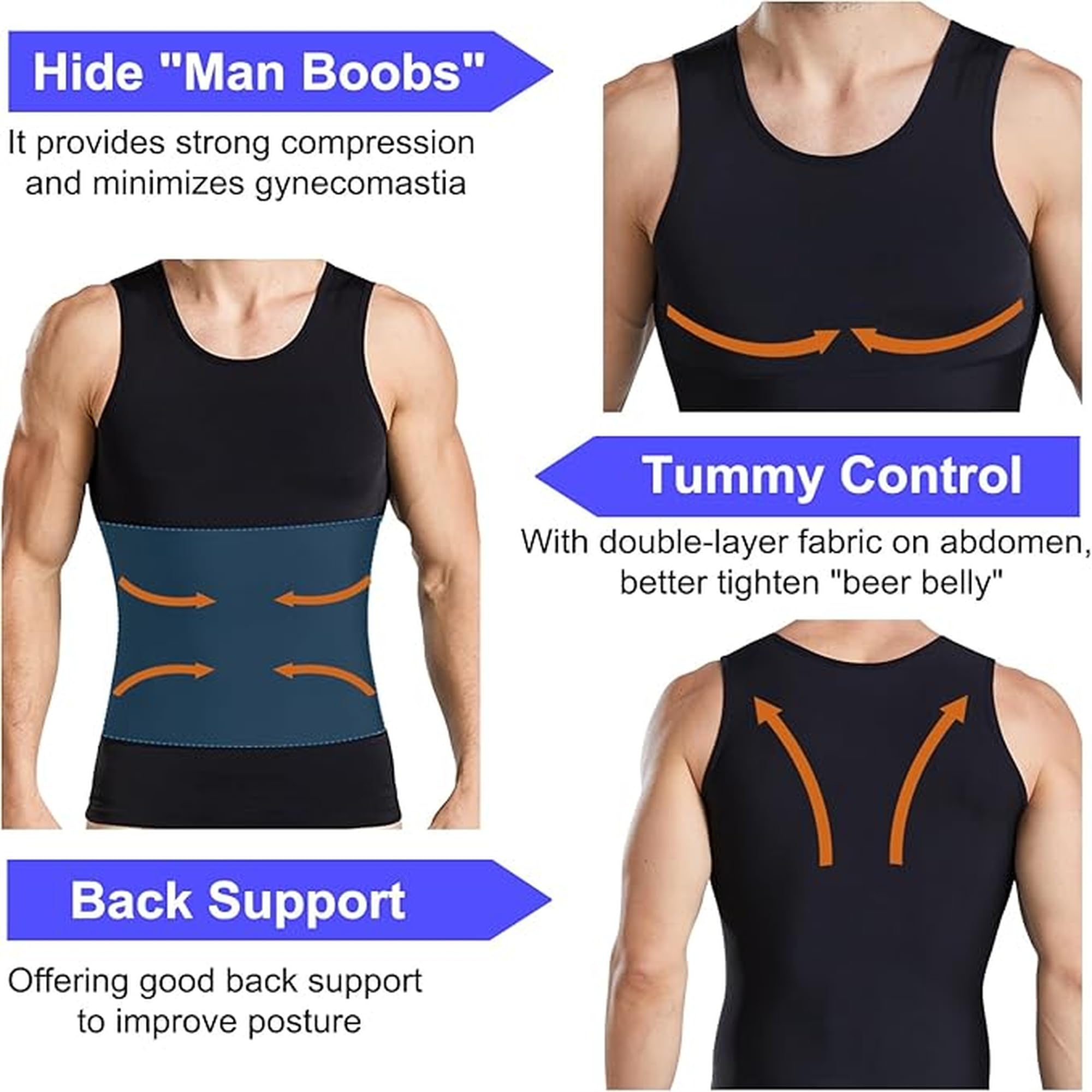 Men’s Sleeveless Compression Shirt Tummy Control Body Shaper Slim Fit Vest for Gym Workout Fitness Weight Loss and Everyday Wear Undershirt Black 4