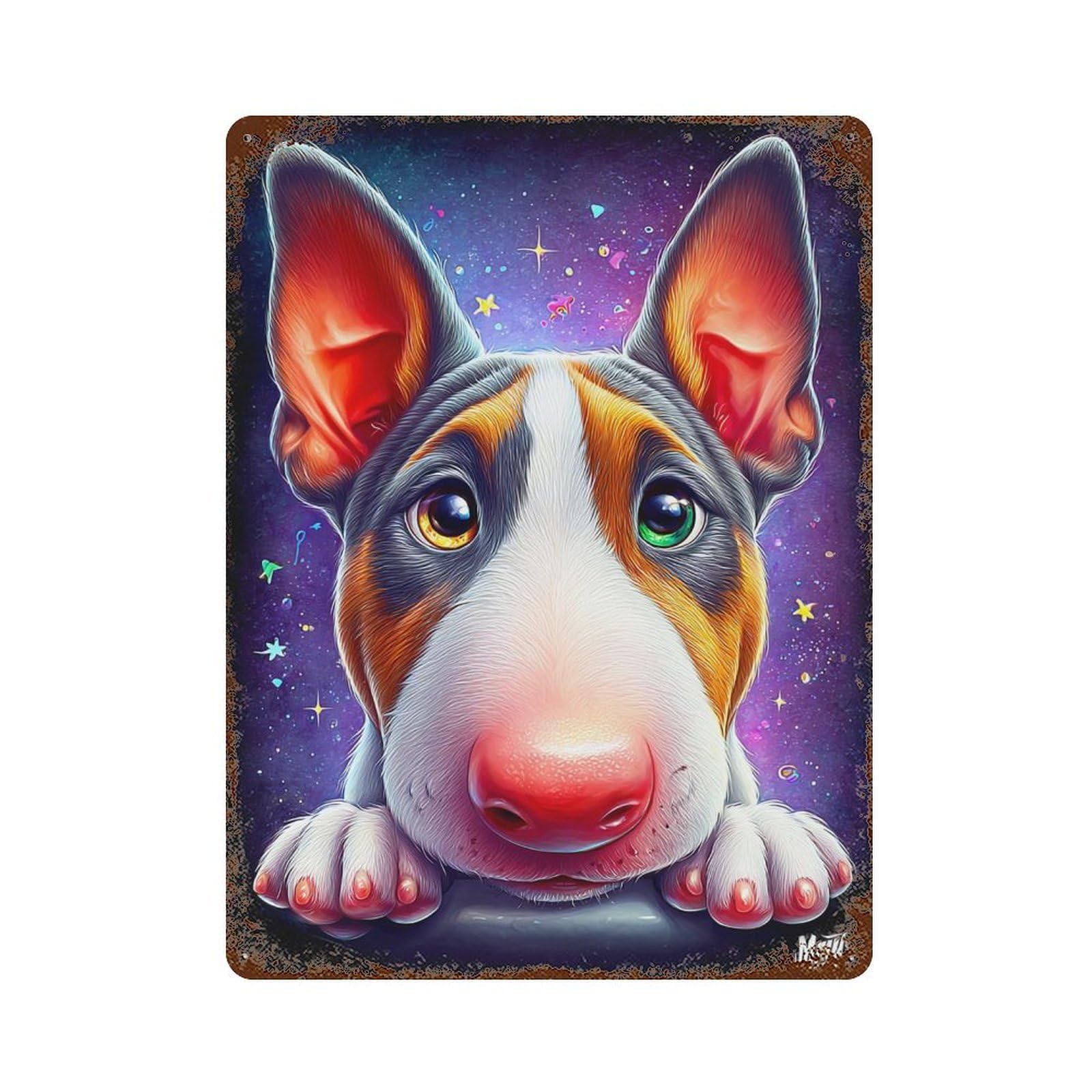 Rust Effect Space Pup Cosmic Cute Dog Art Rustic Tin Plaque 15.7"x11.8", Shabby Chic Decor for Basement, Hobby Room And Garage Decor