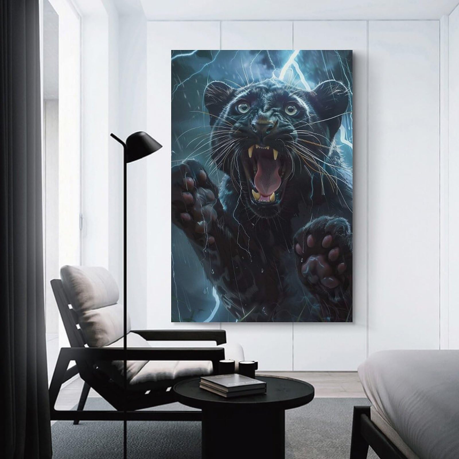 Junmoney Canvas Wall Decor Panther Lightning, 24x36inch(60x90cm), for Bedroom Decor, Cosy Corners Or Studios, Decorative Wall Art for Cosy Rooms