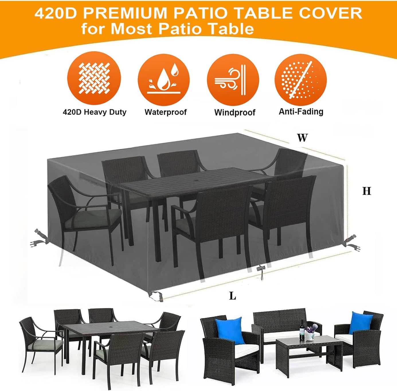 Rectangle Patio Furniture Cover Waterproof 96" L x 39" W x 31" H Heavy Duty Oxford Outdoor Table and Chair Cover for Lawn Backyard Deck, Black 243x100x80 cm