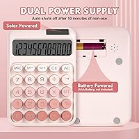 Vista 3 de Mechanical Switch Calculator with Big Buttons, Calculators Desktop, 12 Digits, Solar Battery Power, Desk Calculator, Large LCD Display, Cute Pink
