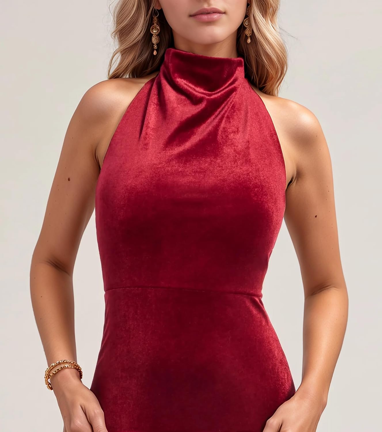 Velvet Halter Wedding Guest Dress Bow Formal Backless Dresses for Women Backless Maxi Dress for Prom - Image 4