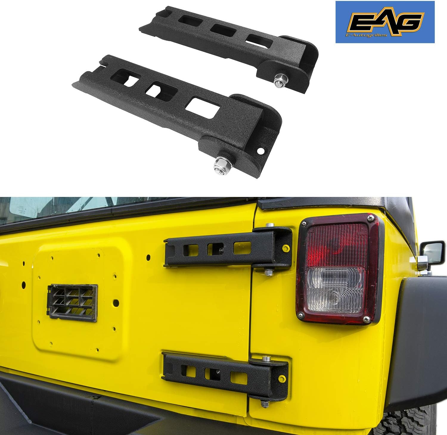 EAG Tailgate Hinge Bracket 2PCS Steel Heavy Duty Reinforce Fit for 07-18 Wrangler JK