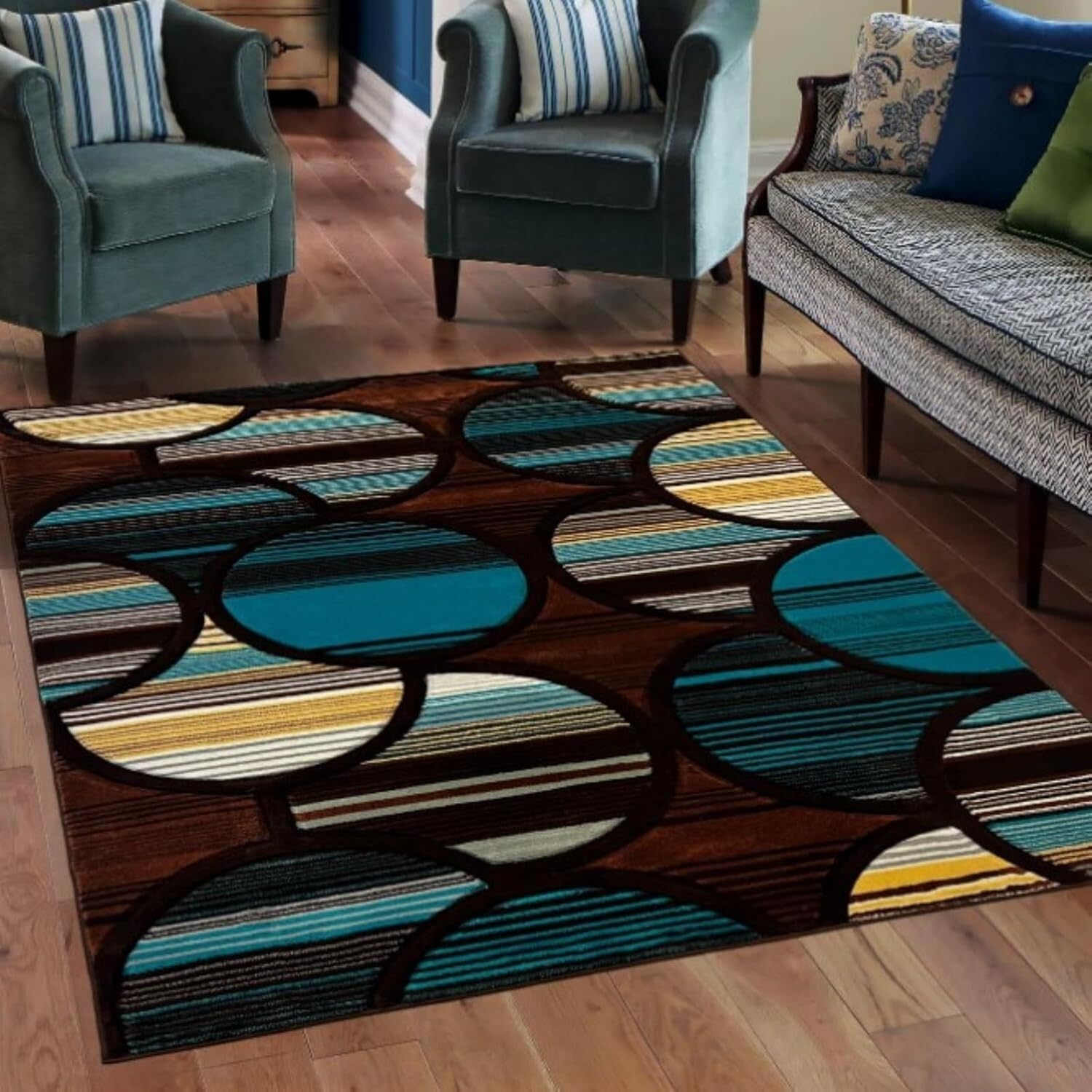 Podkładki ochronne do płytek Nowoczesna poduszka na krzesło do gier komputerowych z geometrycznym wzorem w romby, chroniąca drewniane podłogi(Stripes,100x150cm)