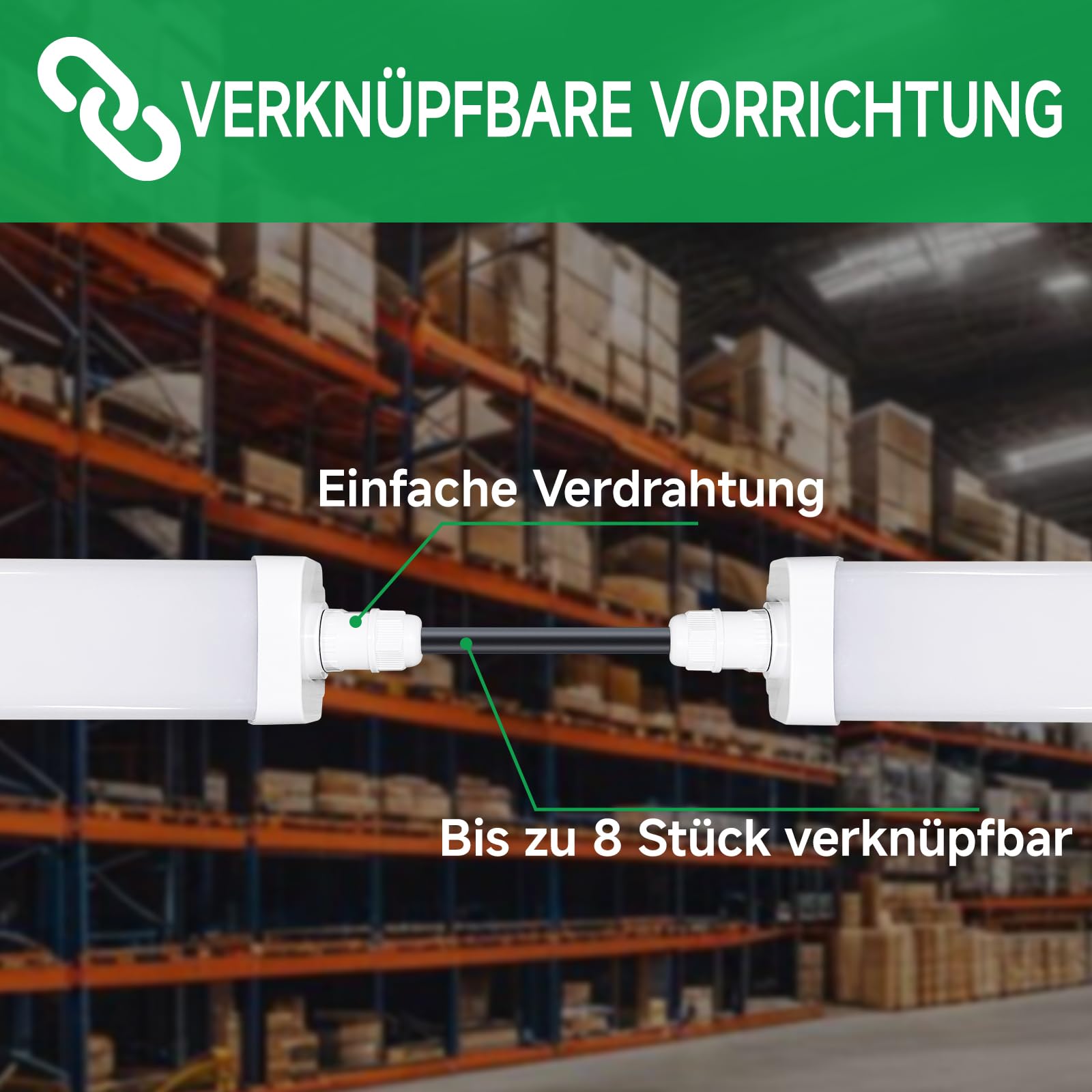 LED Feuchtraumleuchte 120CM,IP65 Wasserfest,36W 6600LM 4000K Neutralweiß,Deckenleuchte Röhre in Reihenschaltung, SDCM＜6, Ra＞80, Feuchtraumlampe für Garage,Lagerhaus,Büro,Keller - 2 Stück