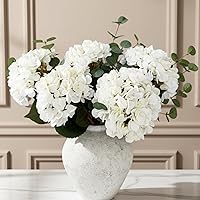 Real Touch White Faux Hydrangea Eucalyptus Arrangement - Hyper Realistic Artificial Flowers, 5 Heads Greenery Centerpiece for Kitchen Dining Table Decor