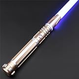 Dueling light saber &comma; Motion Control Lightsabers for Adults&comma;Smooth Swing Light Saber with 10 Sound Fonts &comma;RGB 12 Colors Changeable&comma; Metal Hilt for Halloween Cosplay Party&comma;Birthday Gift&comma; Gold&comma;S9