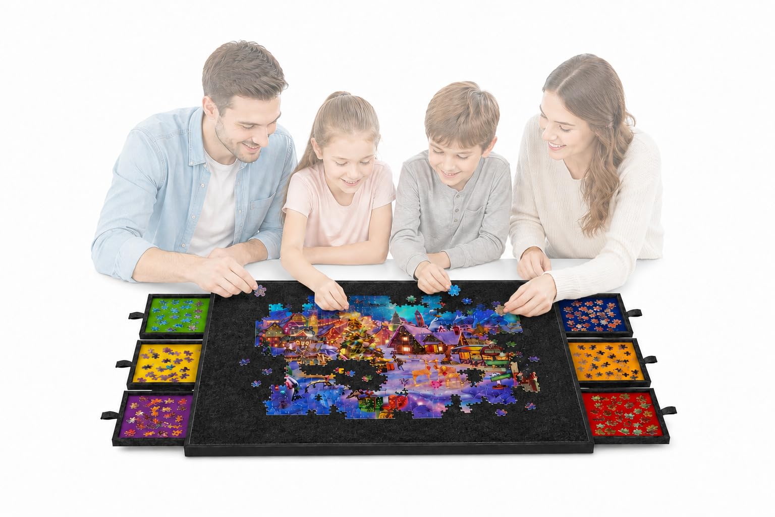Tavolo puzzle da 2000 pezzi, pieghevole, con 6 cassetti e copertura