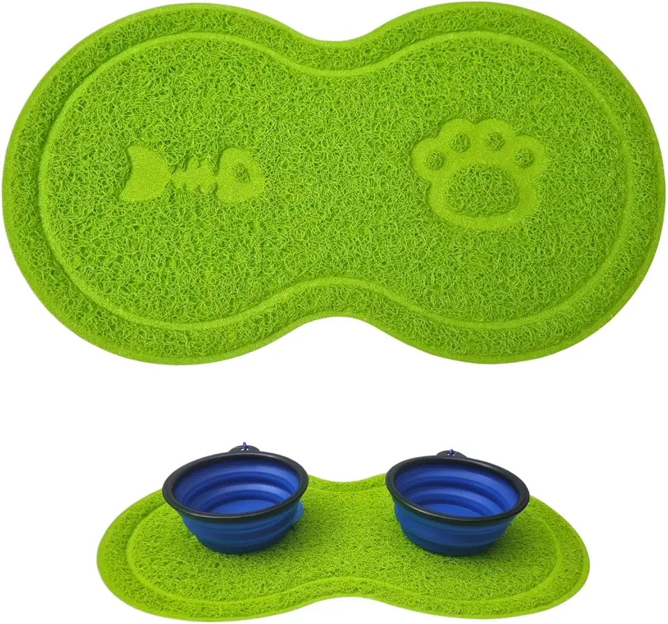 Tapete Pet em PVC, Jogo Americano, Tapete Pet para Comedouro e Bebedouro, Caixa de Areia, Gatos e Cachorros, Limpeza e Organização, Fácil Limpar e Higienizar. 46x25cm (Verde, Único)