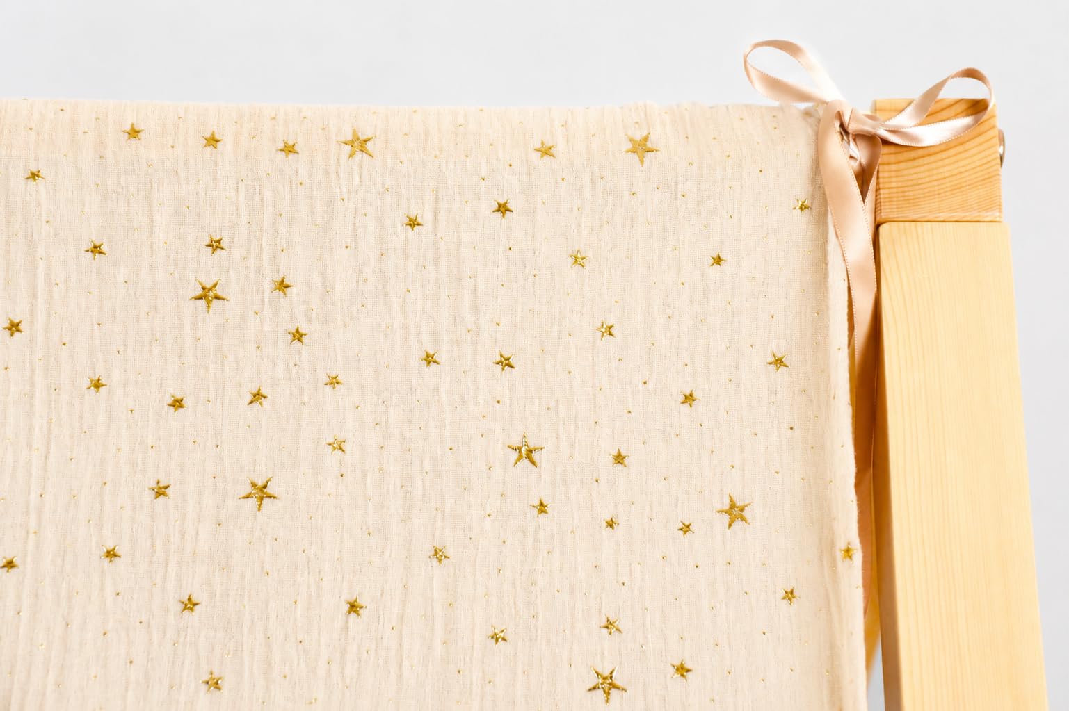 YellowNest Hausbett Himmel (2er Pack) - 100% Baumwolle - Betthimmel Hausbett aus Musselin (2er Pack) - Himmelbett Vorhänge für Bett 70x140 cm (Beige Wimpelkette Stern, 62 x 270 (2er-Set))