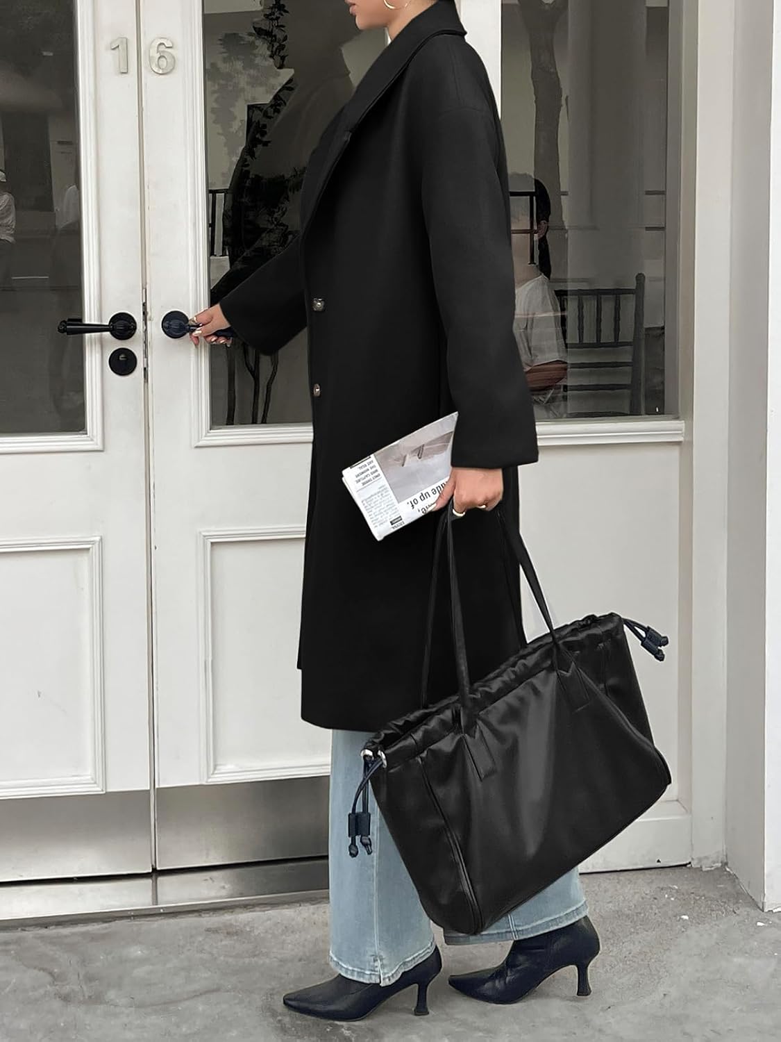 Cicy Bell Womens Long Fall Pea Coat Casual Slim Fit Notched Collar Trench Coats Single Breasted Jacket - Image 3