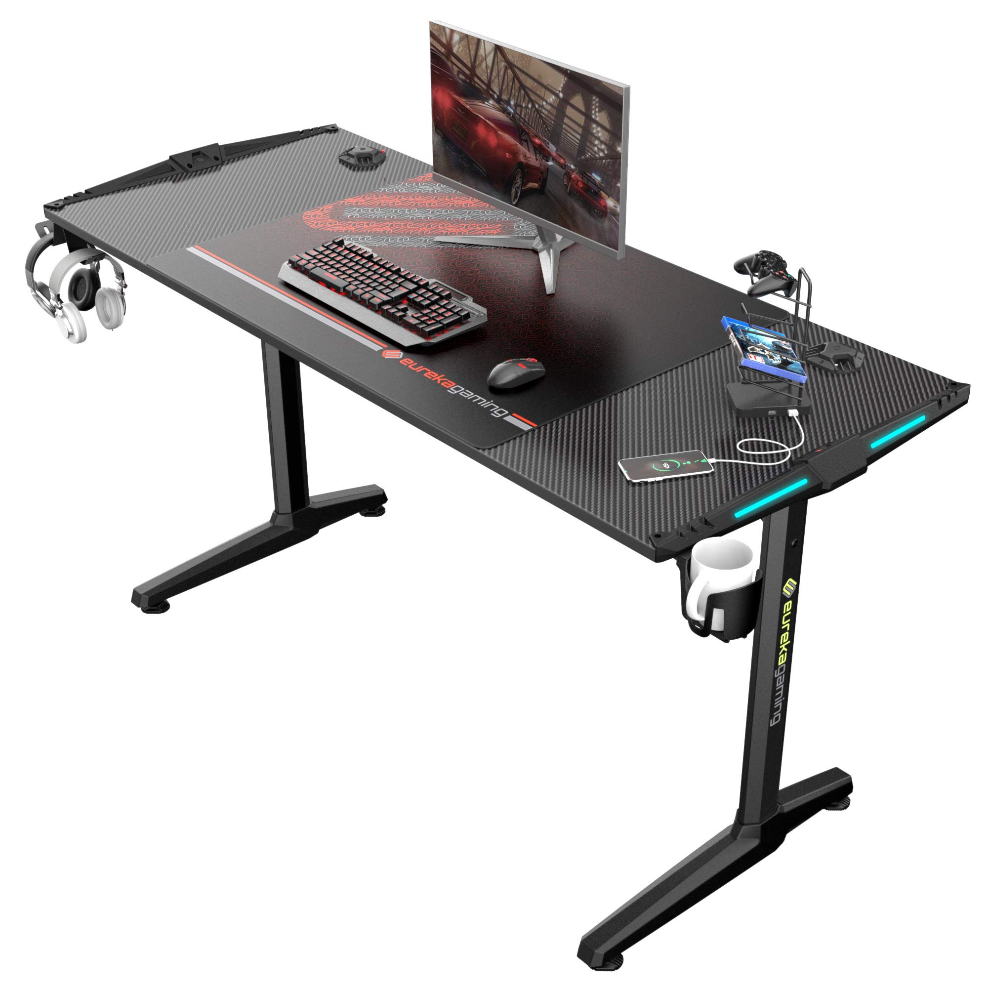 Buy Eureka Ergonomic 55 Inch RGB LED Gaming Desk with Lights Up, PC