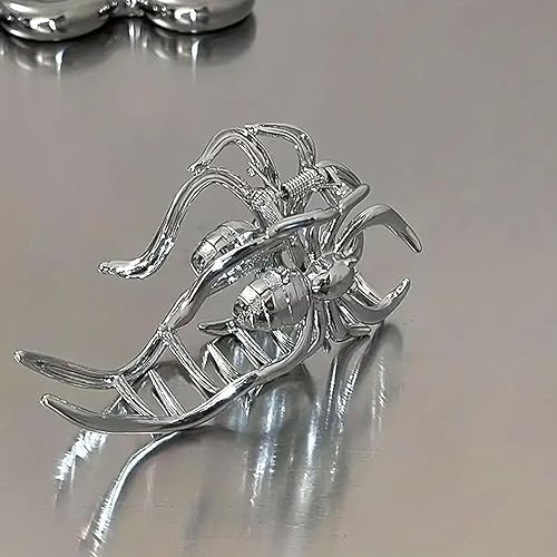 Miniatura 8 de Pinzas de metal para el cabello de araña, plateadas, vintage, brillantes, para Halloween, pinzas grandes para cabello grueso o fino, pinzas para el