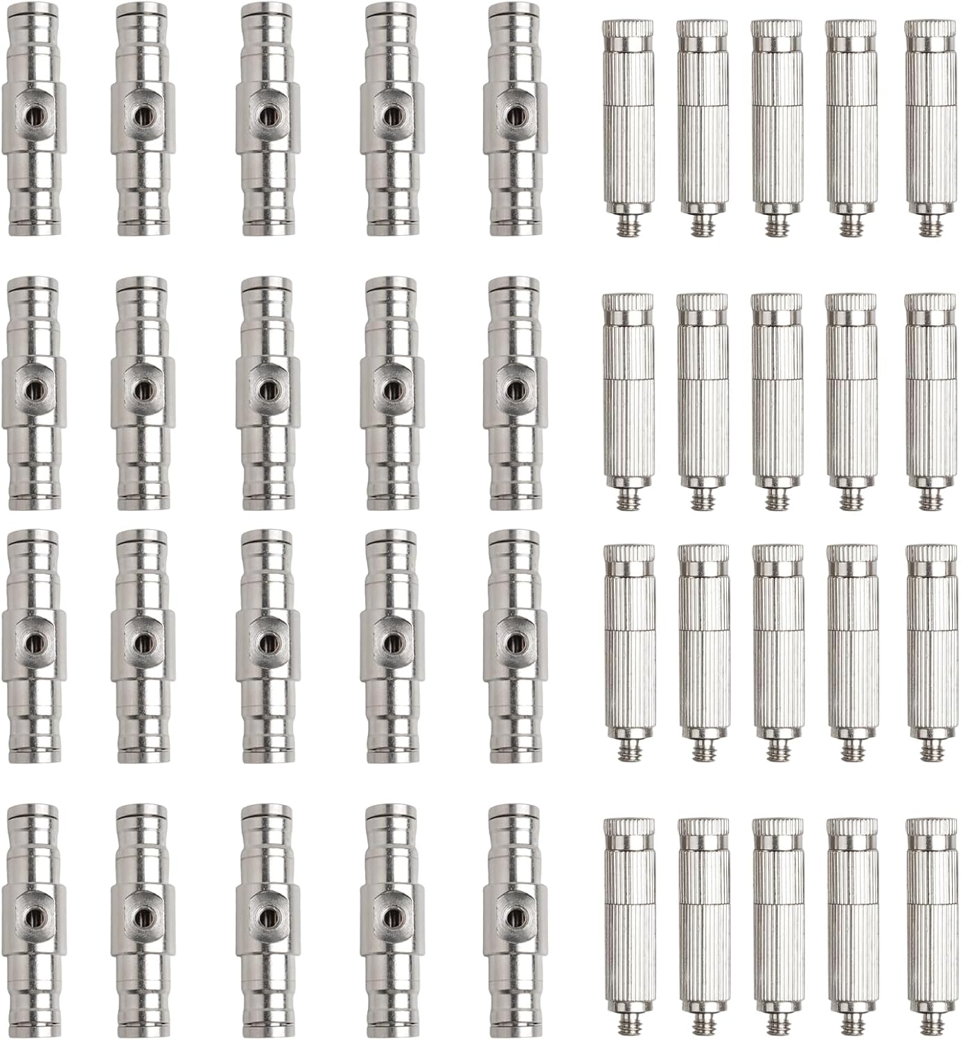 Brass Misting Nozzle Kit: 20pcs Misting Nozzles with 20pcs 1/4" Brass Slip Connectors for High Pressure Outdoor Misting Cooling System, UNC 10/24 Misting Nozzles 0.012" Orifice, 1500psi