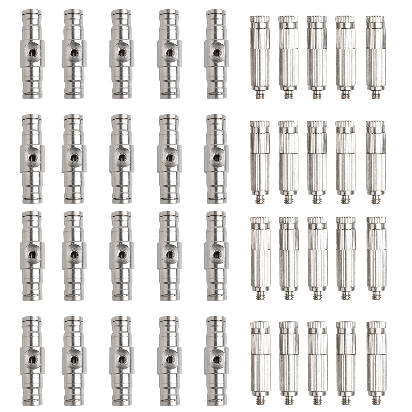 Kit de boquillas de nebulización de latón: 20 boquillas de nebulización con 20 conectores deslizantes de latón de 1/4" para sistema de nebulización de alta presión para exteriores, boquillas de nebu