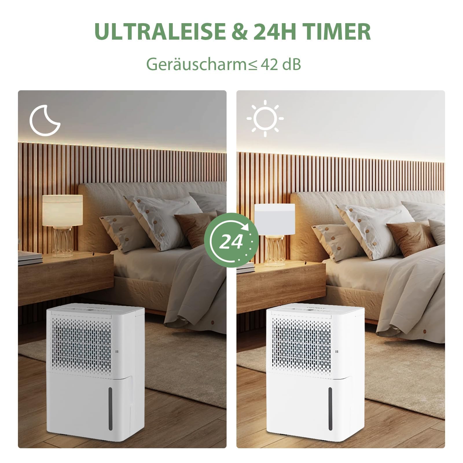 FANTASK 12 l/dzień osuszacz powietrza, wielkość pomieszczenia ok. 15 m², osuszacz elektryczny z 3 trybami, zbiornik na wodę 2,2 l, timer 24 h, ≤ 42 dB, automatyczne rozmrażanie i wyłączanie