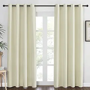 NICETOWN Blackout Living Room Curtain 84 inches Long - Thermal Insulated Grommet Room Darkening Window Treatment Sound Dampening Drape for Bedroom (Beige, W52 x L84, 1 Panel)
