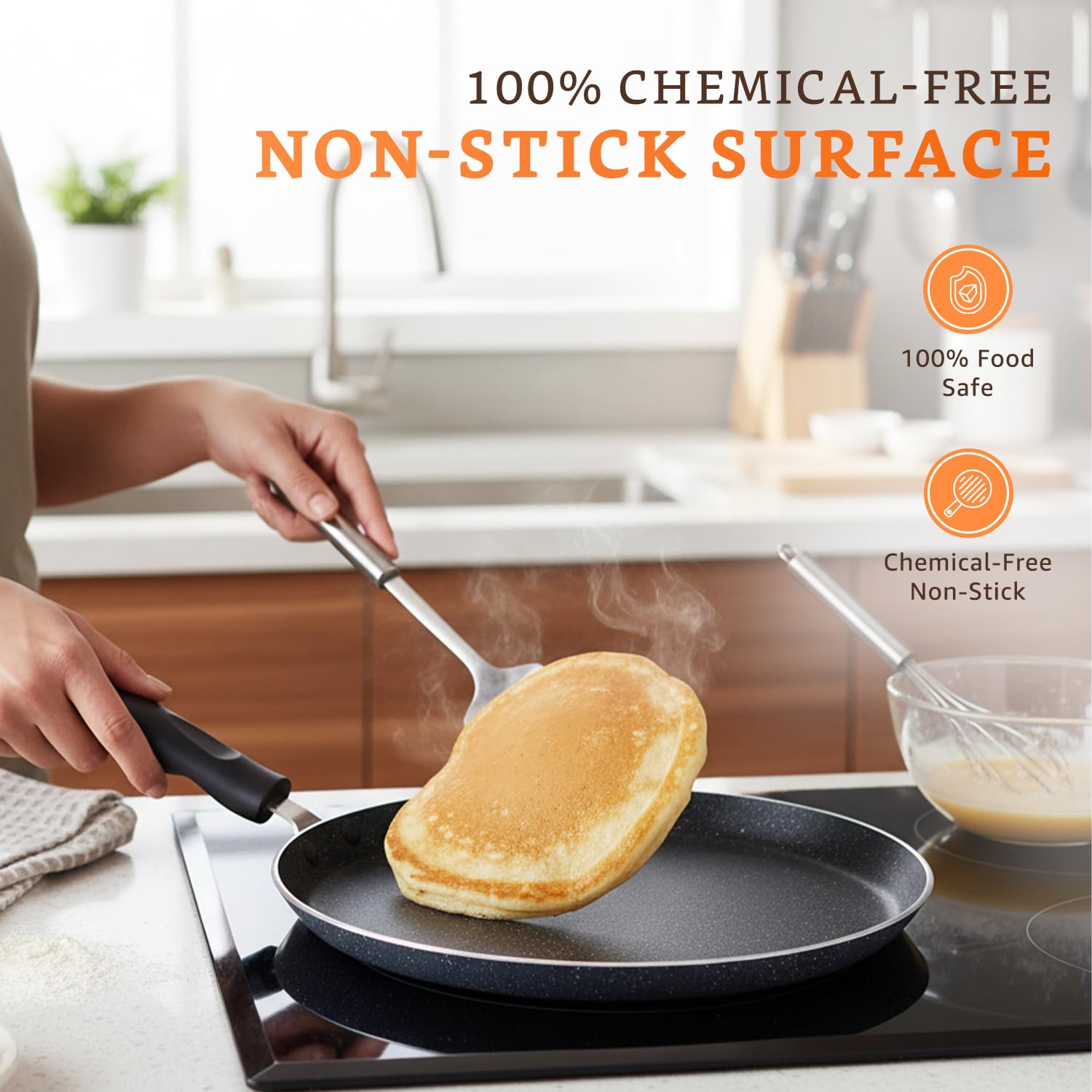 Amazon Brand - Solimo Aluminium Non-Stick Dosa Tawa | Granite Finish | Induction Base | PFOA Free | High Temperature Resistant Exterior Coating | 25 Cm | Grey 1
