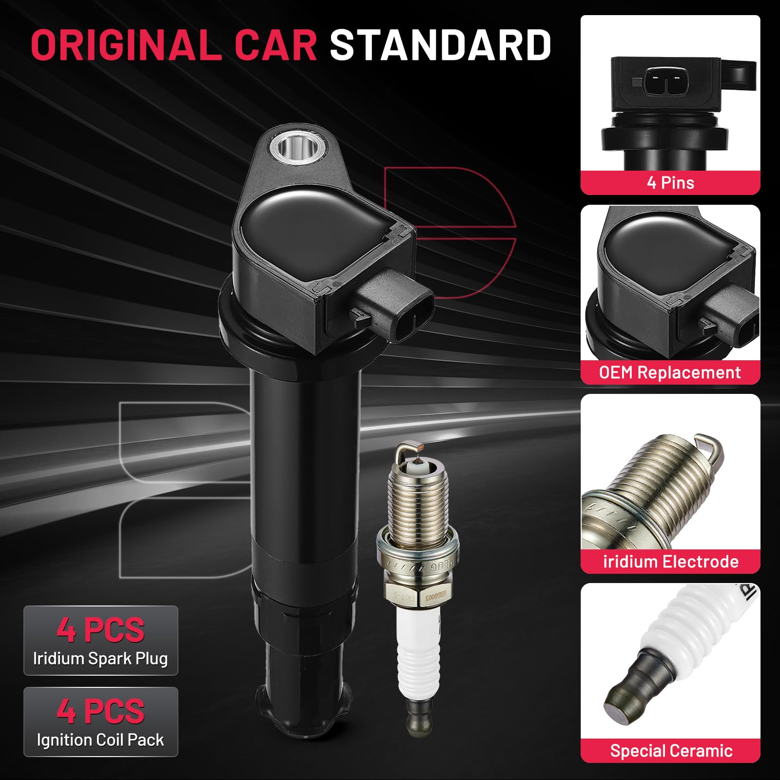 Set Of 4 Ignition Coils For Hyundai Accent Kia Rio Dodge Attitude UF499 C1543