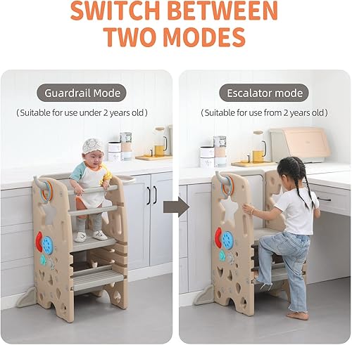 Miniatura 4 de UNICOO Taburete multifuncional para niños con doble riel de seguridad, altura ajustable, torre para niños pequeños para encimera de cocina y baño