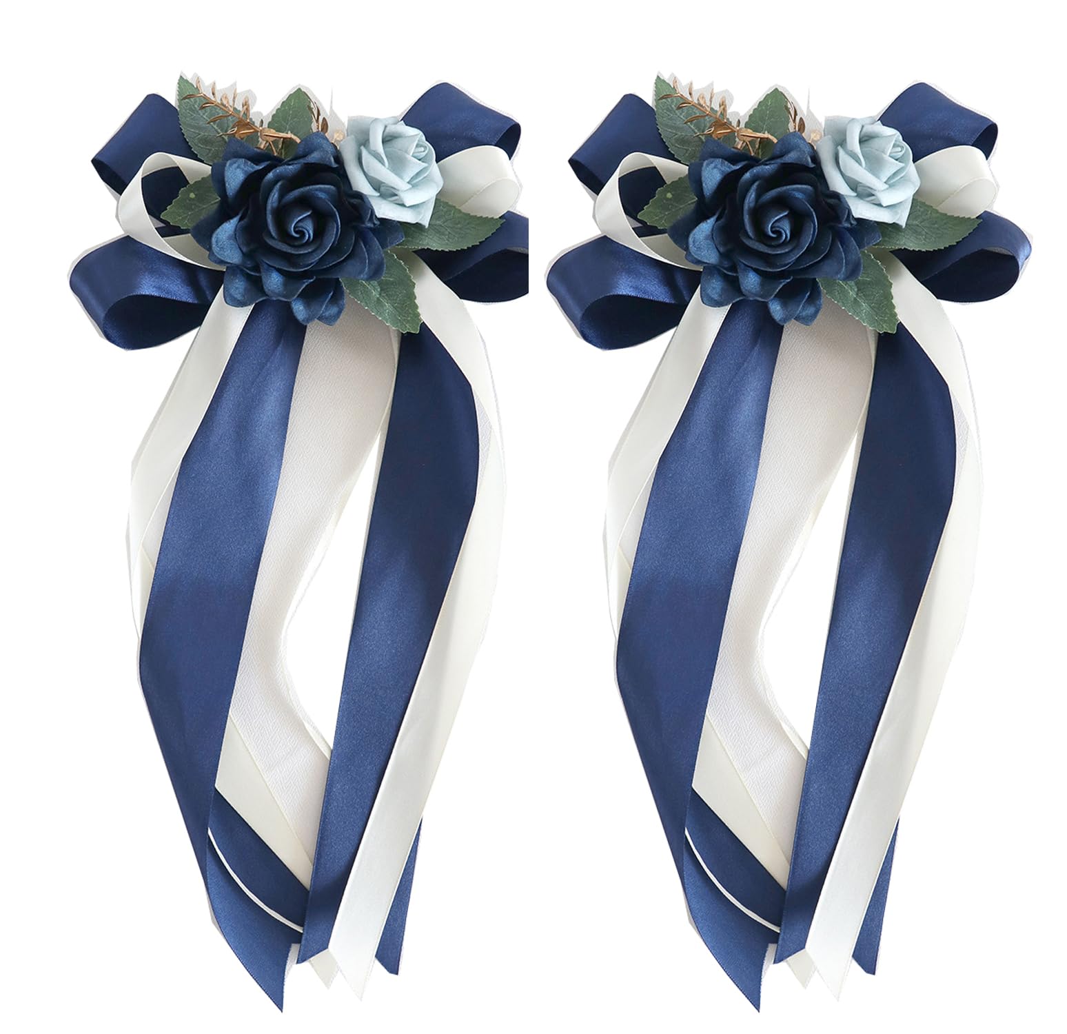 Seidenblume Autoschleifen für Hochzeitsauto Hochzeit Autoschmuck Simulation Rose Schleife Car Türgriff Rückspiegel Dekoration Künstliche Blume Kirche Wedding Beerdigung Deko Dunkelblau 20 Stück