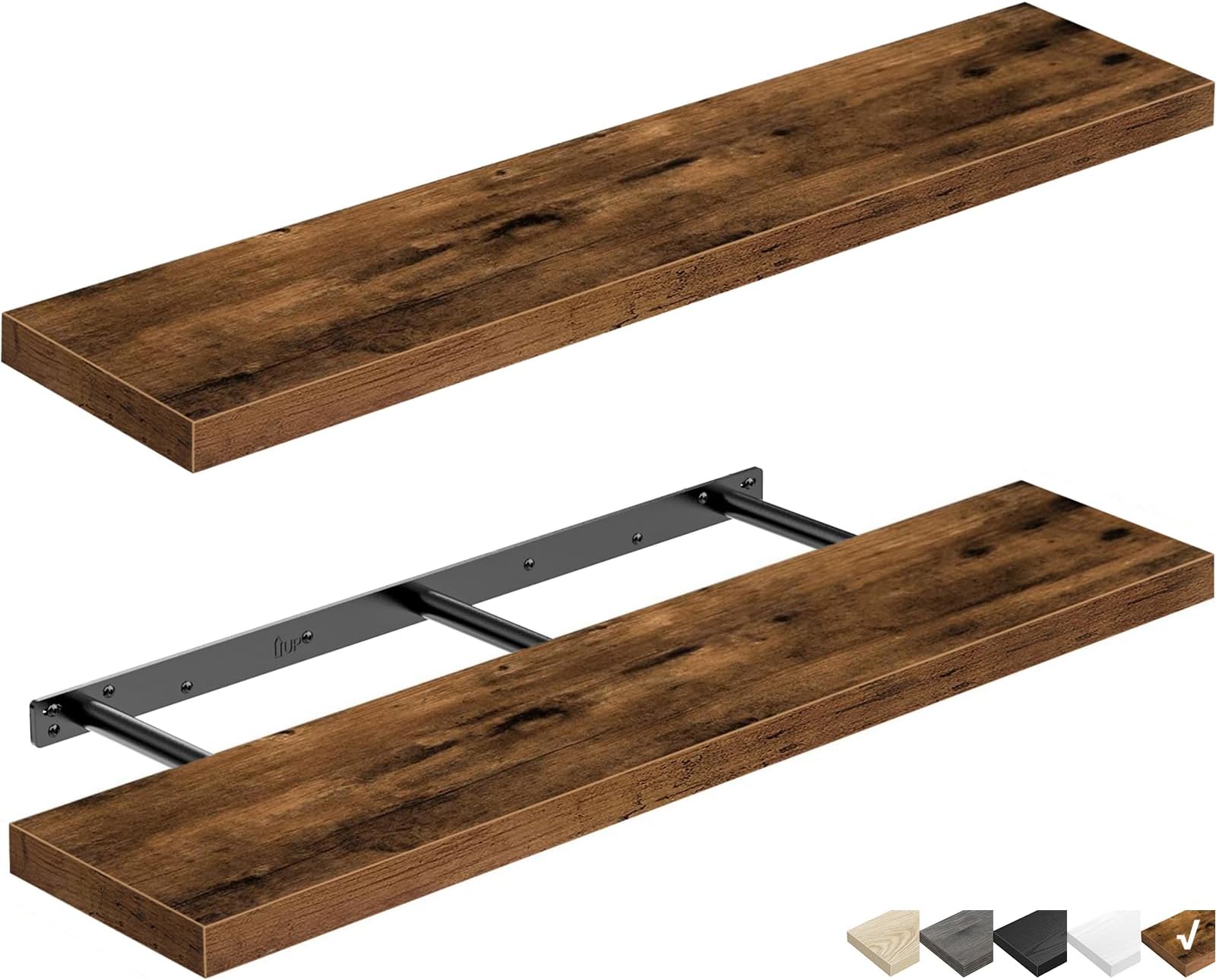 QEEIG Floating Shelves for Wall 35.4" Long - Wall Mounted Shelf Bathroom Kitchen Living Room Bedroom Farmhouse Home Decor Display Bookshelf Large 35.4 x 9.3 inch Set of 2, Rustic Brown (008-90BN)
