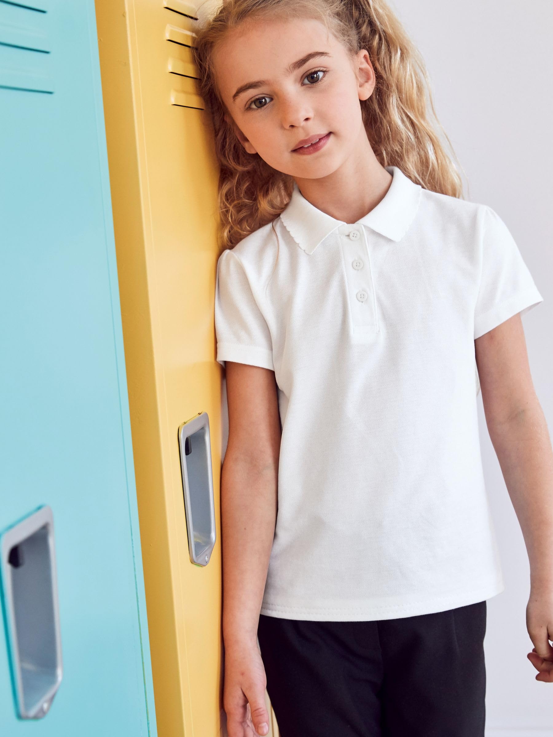 NEXT Niñas Pack de 2 Polos de Manga Corta de Corte estándar 100% algodón Blanco 6 Años
