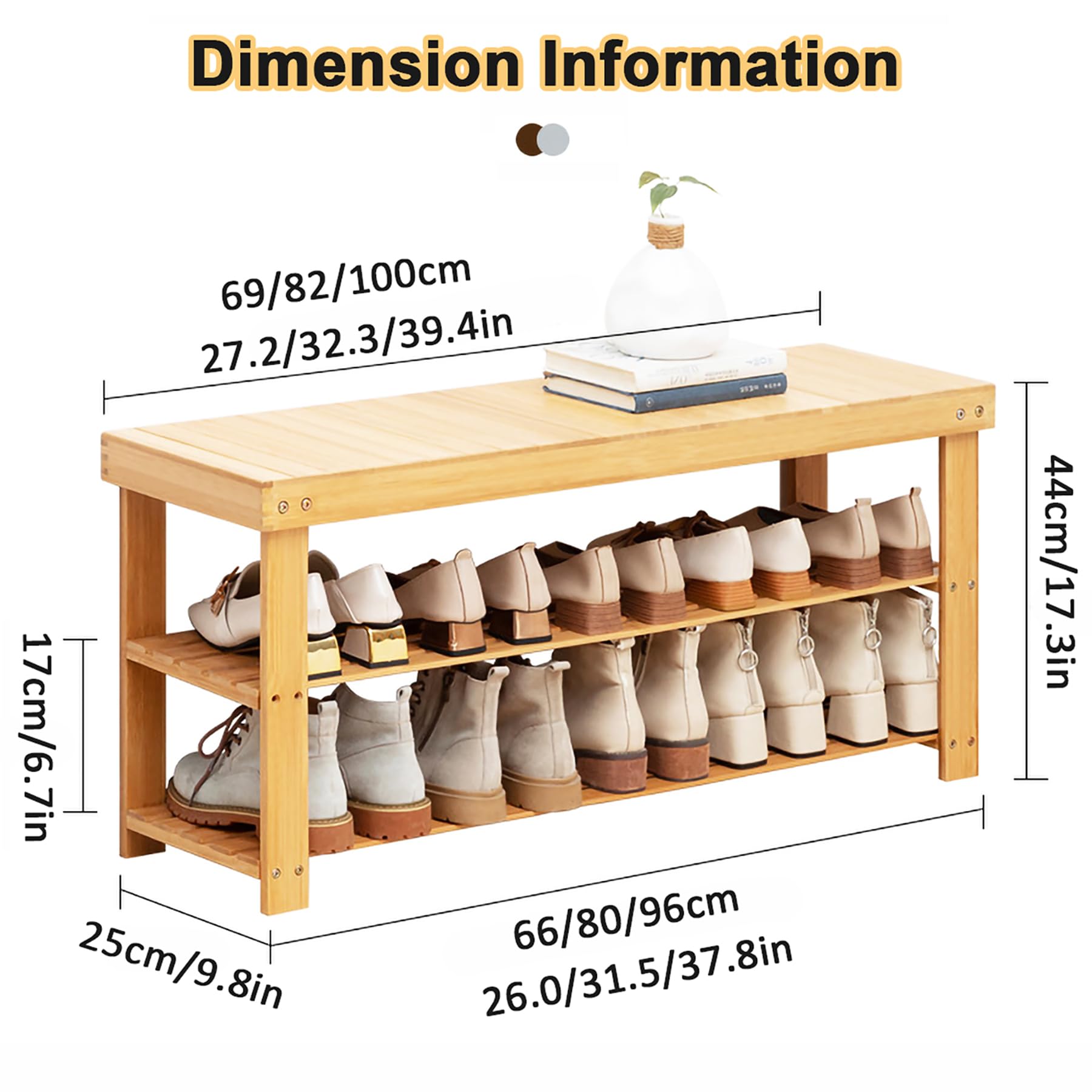 Taburete moderno de bambú resistente de 2 niveles para interiores y mesa de asiento de entrada, banco de 82 cm de largo para pasillos y balcón, madera natural de 69 x 25 x 44 cm