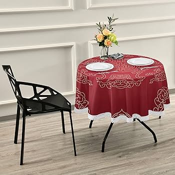 Amazon｜テーブルクロス 円形 中国風 中華風 赤 レッド テーブルマット