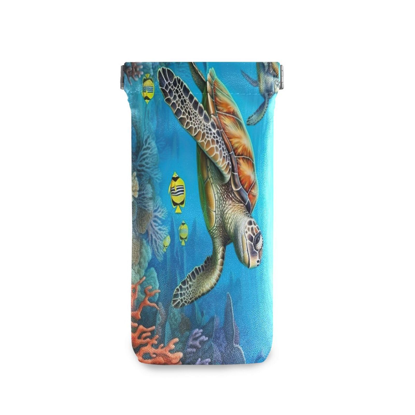 FLildon Sea Turtle Eyeglasses Pouch Squeeze Top Sunglasses Case Soft PU Leather Eyeglass Bag for Men Women