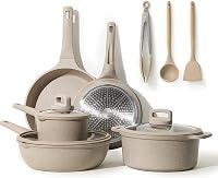 CAROTE 11 Részes Gránit Edénykészlet Tapadásmentes Indukciós Serpenyők 24/28cm Fazék Lábas Üvegtető Barna 1